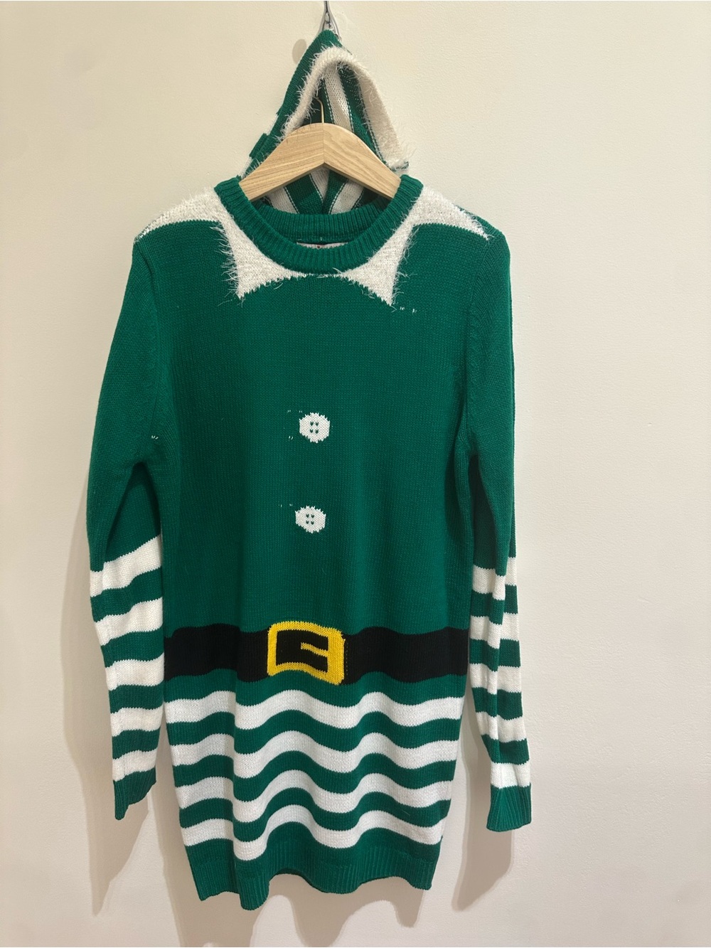 Green Elf-Inspired Crewneck Christmas Sweater Dress